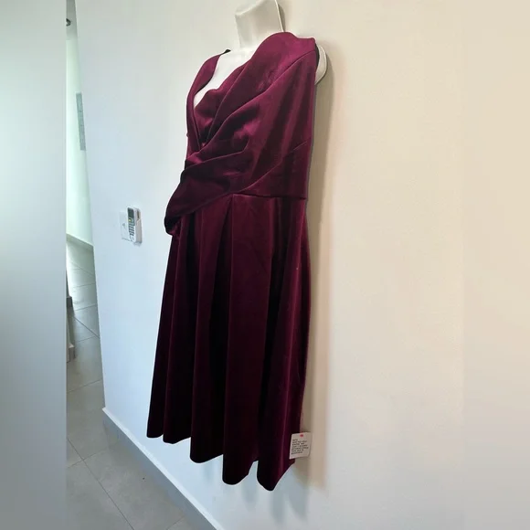Velvet Bare Shoulder Midi Dress in Berry - Picture 7 of 11
